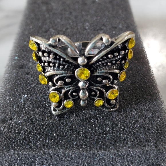 Yellow Butterfly Silver Tone Adjustable Band Ring 💥3 for $24💥 - Picture 8 of 11
